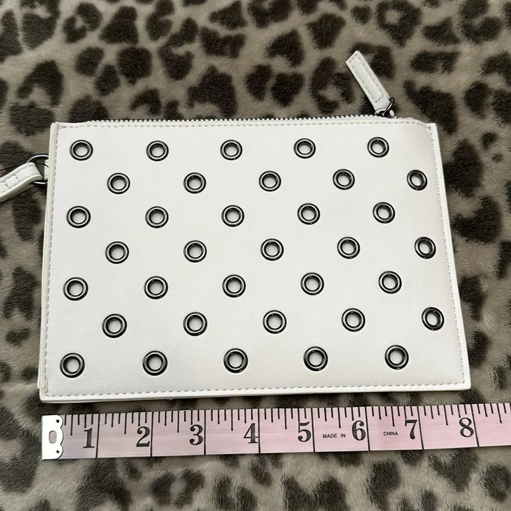 Express Grommet Embellished Wristlet Purse in White